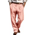 thumbnail image 3 of Men's Linen Double Pleated Straight Pants Solid Color Breathable Casual Holiday, 3 of 9