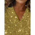 thumbnail image 2 of ZOELNIC Women's Sparkly Sequin Blouse Long Sleeve V-Neck, Dressy Casual Loose Top, 2 of 5