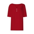 thumbnail image 4 of Puntoco Short Tops Blouses for women Clearance Women's Casual Short Sleeve Solid Ladies Round Neck Top Blouse Red XL(XL), 4 of 4
