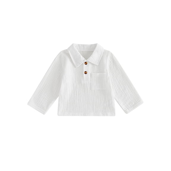 Cenuakty Toddler Boy Linen Shirt Casual Solid Color 1/3 Button Lapel Long Sleeve Tops with Chest Pocket for Kids Fall Clothes