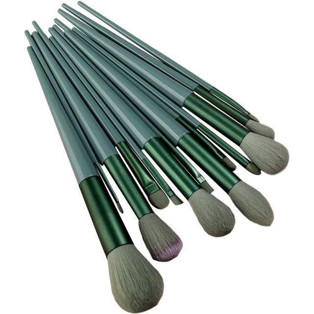 Vogacara Paquete de 13 brochas de maquillaje para mujer, rubor para mejillas, sombra de ojos, base de mezcla, cepillos con mango de plástico, Pinceles de maquillaje y herramientas Verde