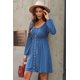 thumbnail image 4 of ABPHQTO Vestido de manga larga con cintura alta y botones azules para mujer, 4 of 5