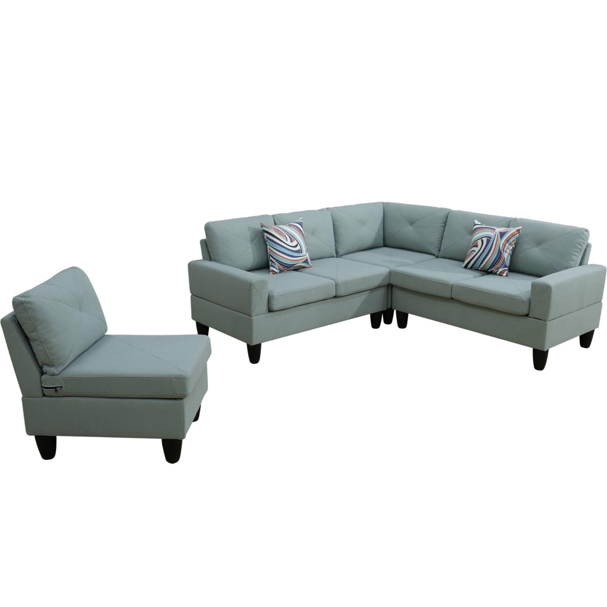 L Shaped Sofa Couch U Shaped Sectional Corner Sofa 6-Seater Furniture Modular Couches for Living room, Pale Green