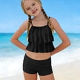 thumbnail image 4 of AHTJRT Girls Tankini Swimsuit Layered Flounce Spaghetti Strap Tank Tops with Mini Shorts Swimwear Two Pieces Summer Beach Surfing Batihng Suits Black 170, 4 of 9