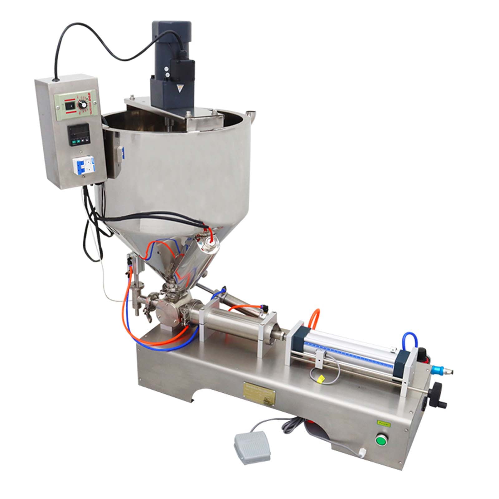INTBUYING Paste Liquid Pneumatic Filling Machine with Heating Stirring Hopper 30-300ml Single Nozzle Fully Automatic Pneumatic New Type Hopper