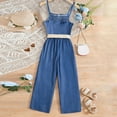 thumbnail image 7 of Girls Demin Jumpsuit Solid Color Comfortable Casual Rompers with Waistband Wide Leg Jumpsuits Size 8 Y-9 Y, 7 of 7