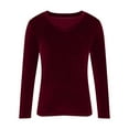 thumbnail image 3 of Velvet Tops for Women Dressy Casual V Neck Shirts Loose Fit Long Sleeve Vintage Velour Blouse Solid Color Holiday Party Outfits Wine XL, 3 of 5