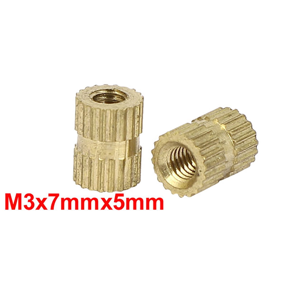 Solid Knurl Thread Insert Embedded Nut Fittings Brass Tone M3x7mmx5mm 50pcs 