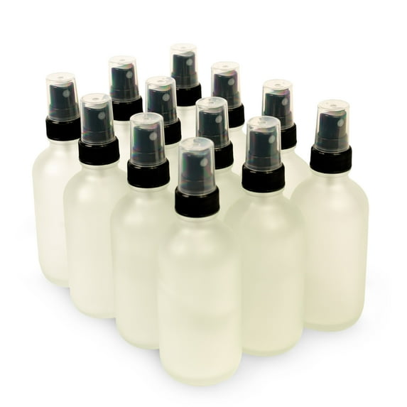 7 COLORS AVAILABLE - The Bottle Depot Bulk 12 Pack 4 oz Clear Frosted Glass Bottles With Spray; Wholesale Quantity for Essential Oils, Serums with Pretty Frosted Finish to Protect and Preserve Quality