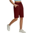 thumbnail image 2 of ZHYou Sweat Shorts for Women Pull On Casual Drawstring Stretch Athletic Long Sweatshorts with Pockets,Wine,Size L, 2 of 5