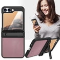 thumbnail image 7 of for Samsung Galaxy Z Flip 6 with Hinge Protection, Stylish Litchi Pattern PU Leather + PC Kickstand Case Cover with Screen Protector for Samsung Galaxy Z Flip 6, Pink, 7 of 7