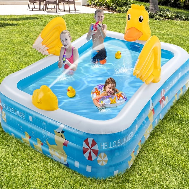 Piscina inflable Costway para niños pato con rociador 245 x 172 x 95 cm Azul