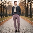 thumbnail image 3 of HBDesign Mens Herringbone Cotton Blend Dress Pants Slim Fit Cuffed Fall Winter Trousers, 3 of 7