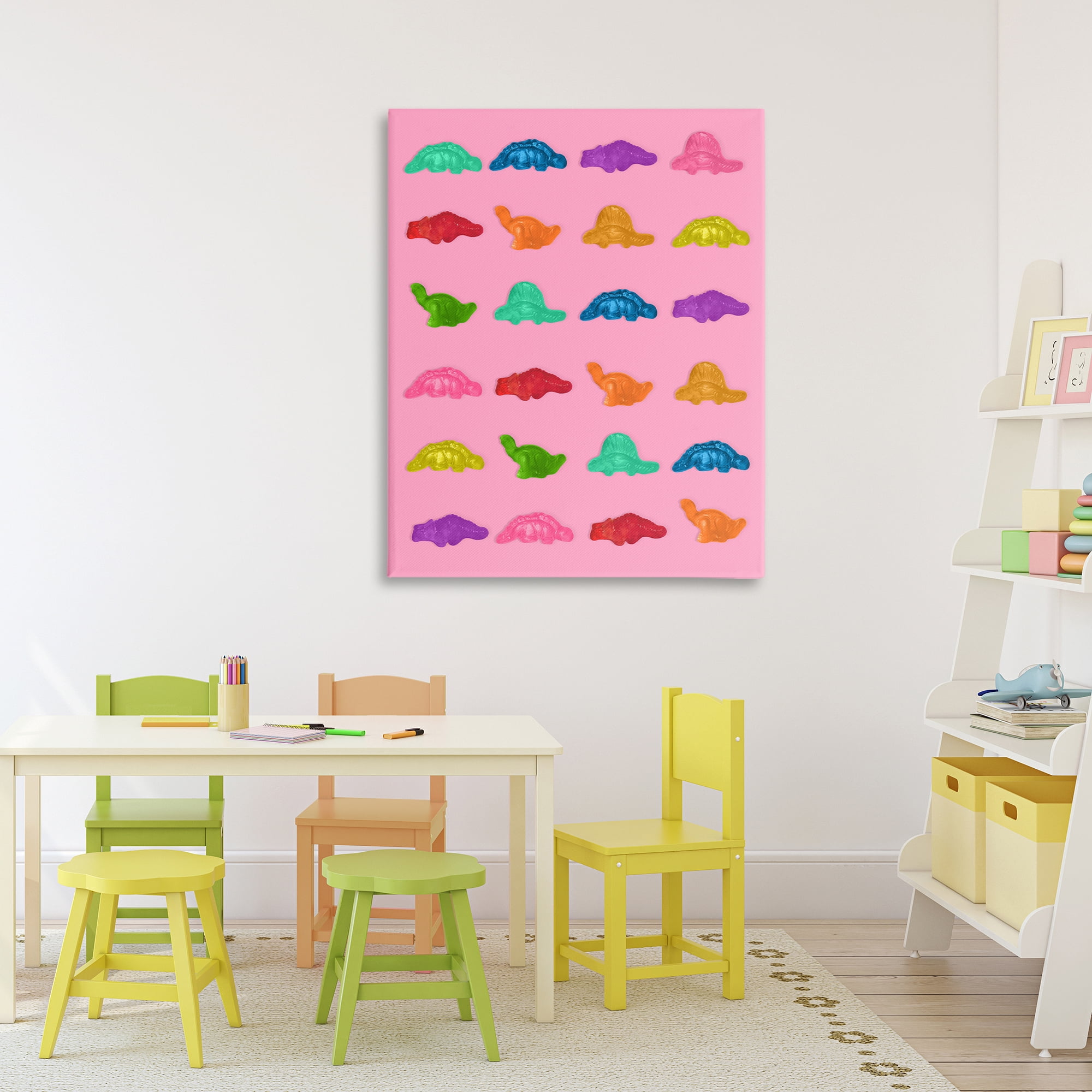 Stupell Industries Dinosaur Gummies on Pink Canvas Wall Art, design by LISH Creative