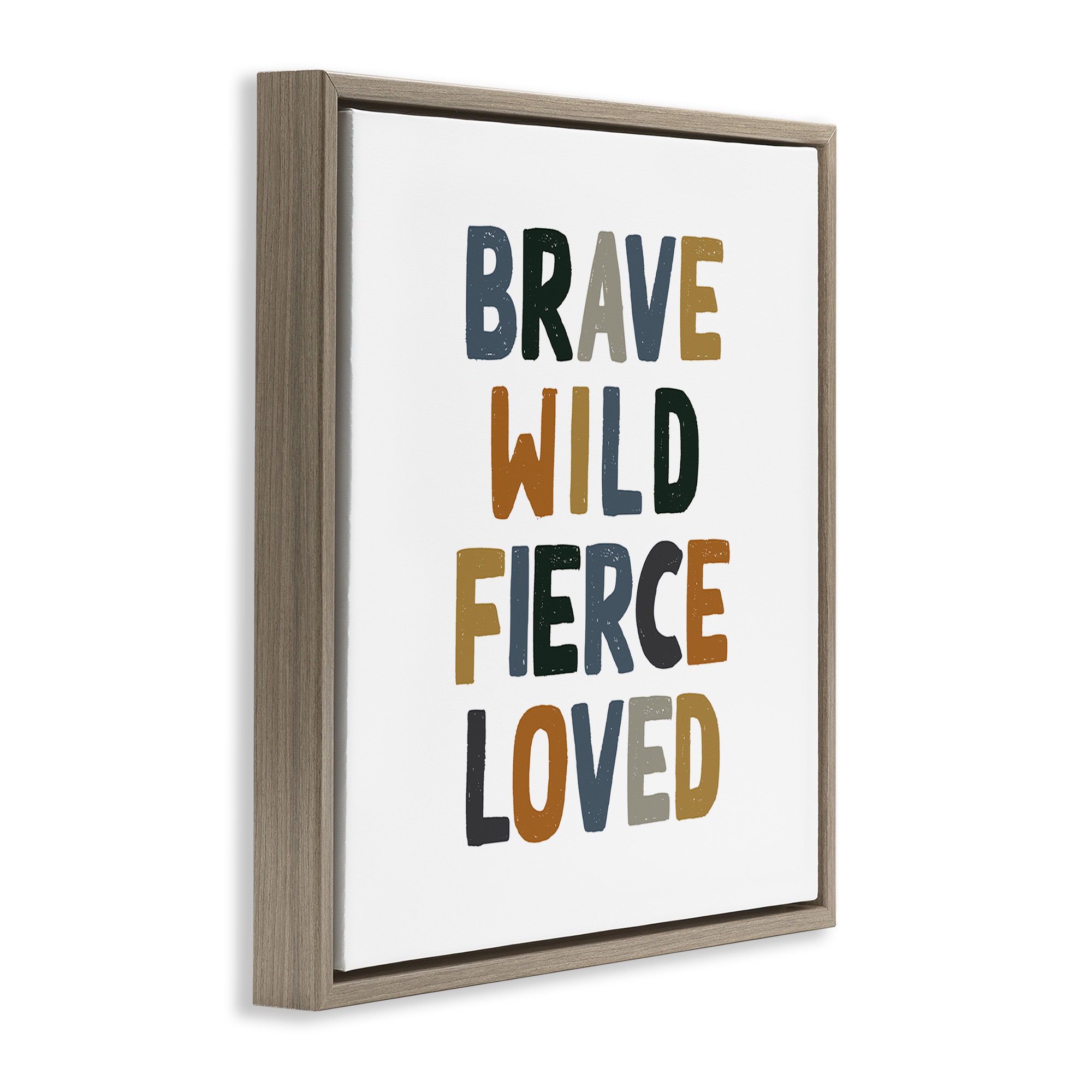 Stupell Industries Brave Wild Fierce Inspirational Inspirational Painting Brown Floater Framed Canvas Art Print Wall Art, 25 x 25