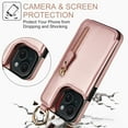 thumbnail image 4 of Allytech Wallet Case for iPhone 14, Card Holder & Zipper Pocket, Finger Grip Ring, Screen & Camera Protection, Luxury PU Leather Kickstand Double Buttons Flip Shockproof Case - Rosegold, 4 of 9