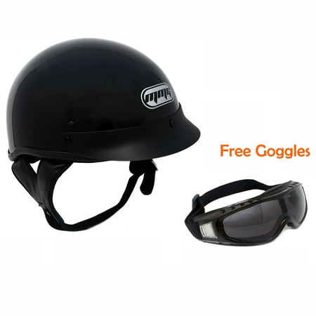 Motorcycle Cruiser Half Helmet DOT Street Legal Glossy Black (Small) + FREE Smoked Riding