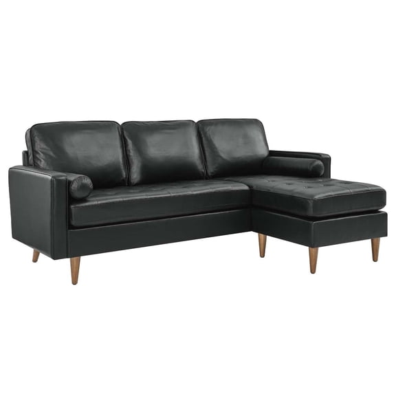 Pemberly Row 78" Modern Style Leather Apartment Sectional Sofa in Black