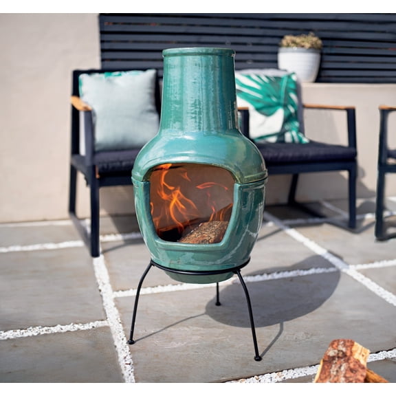 HR Small Ceramic Chiminea – Hand-Glazed Outdoor Fireplace with Stainless Steel Grate & Thermal Shock Resistant Ceramic