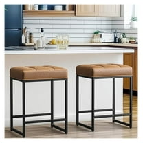 Bar Stools Set of 2, 24 Inch Counter Height Bar Stools Set, Backless Kitchen Island Stools, Faux Leather Stools for Kitchen Island, Brown