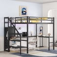 thumbnail image 2 of Aukfa Full Size Loft Bed with Desk and Wardrobe, Metal Loft Bed with USB Ports, LED Light and Staircase for Kids Teens - Black, 2 of 8
