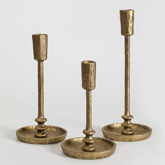 Rustic Cast Iron Taper Candle Holder - Set of 3  Candle Stands, Candlestick Holders for Wedding, Dining, Party Decor (Antique Brass)