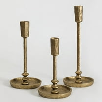 Rustic Cast Iron Taper Candle Holder - Set of 3 Vintage Candle Stands, Candlestick Holders for Wedding, Dining, Party Décor (Antique Brass)