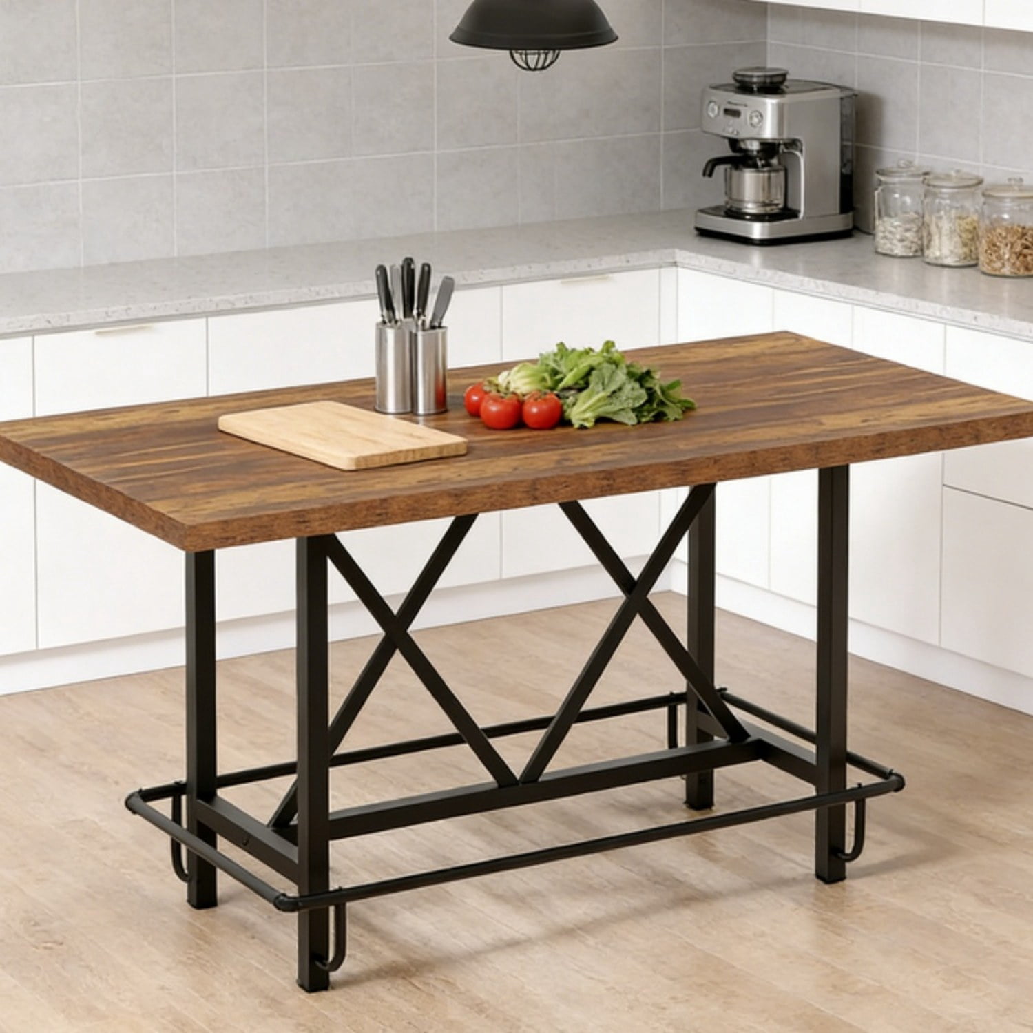 Dining Table, 63" Industrial Kitchen Table with Metal Legs, Seats 6