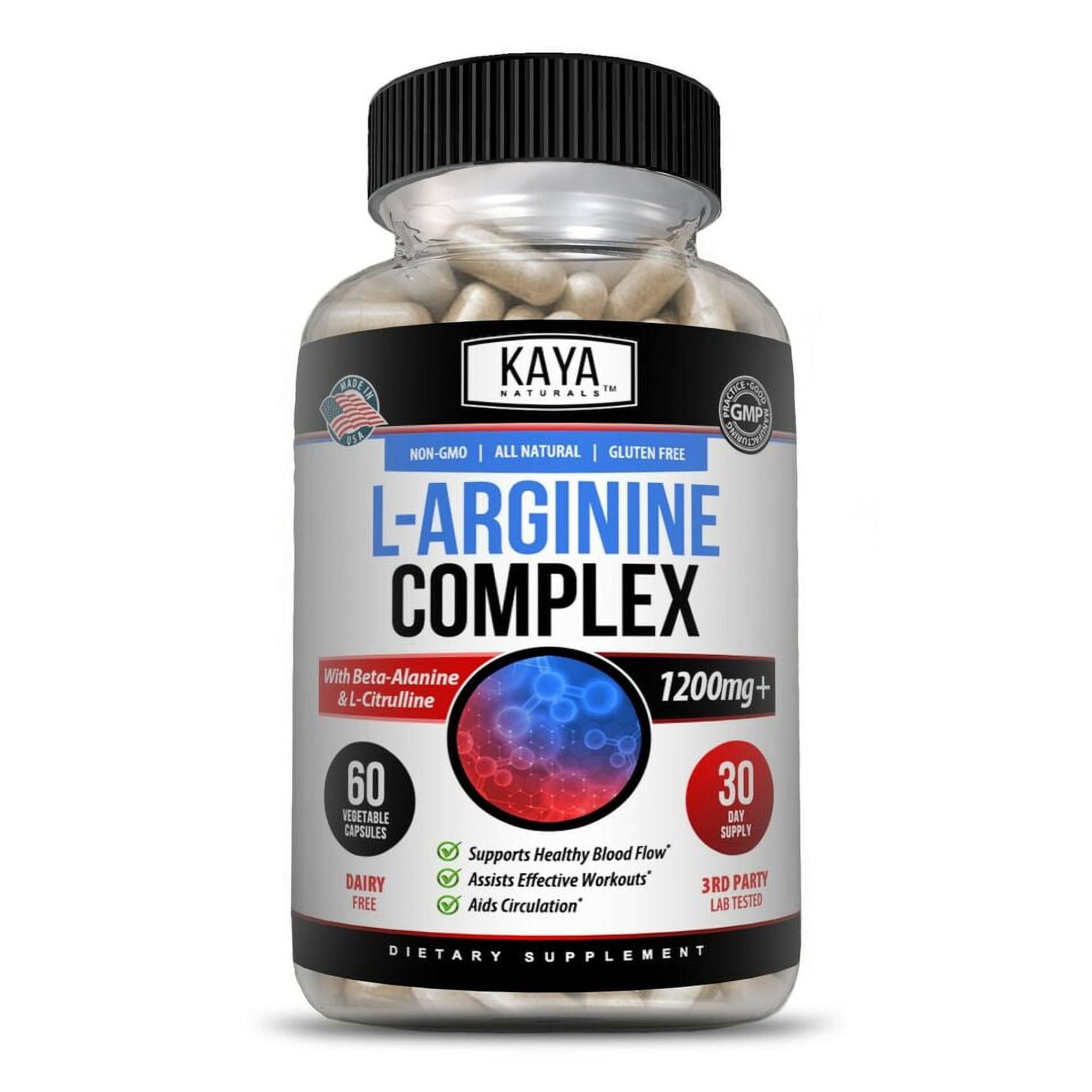 L-Arginine 60 Nitric Oxide, Testosterone Booster, ED Support 2400 mg 60 Capsules