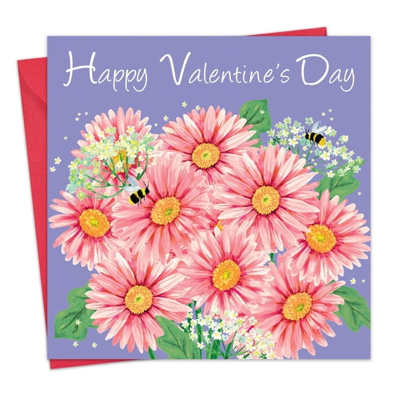 Twizler Valentines Card - Gerberas Floral - Cute Happy Valentine's Day Card for Husband Wife or Boyfriend Girlfriend - Him Her or Fiancé Fiancée Partner
