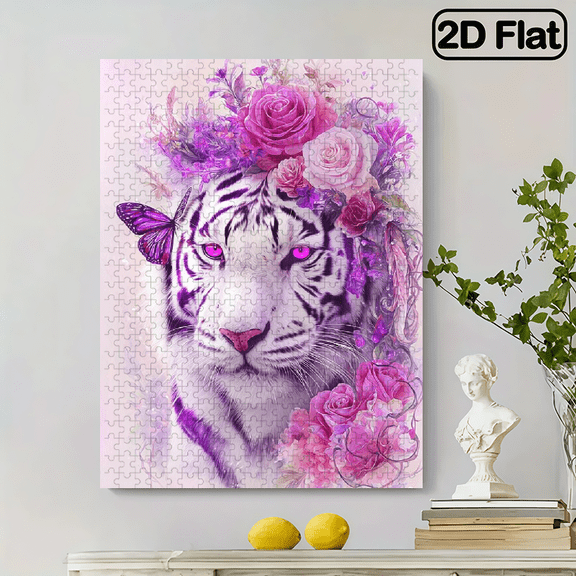500pcs Adult Jigsaw Puzzle, 27.56x15 Inches Large Size, Rose Butterfly Animal White Tiger Puzzle, Perfect for DIY Creative Fun with Family and Friends. An Ideal Stress-Relief Gift for Birthdays or