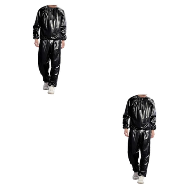 Soidarity Traje de sauna para el hogar Ejercicio Sudor Pérdida de peso Chaqueta Trajes deportivos lavables Negro S 2piezas