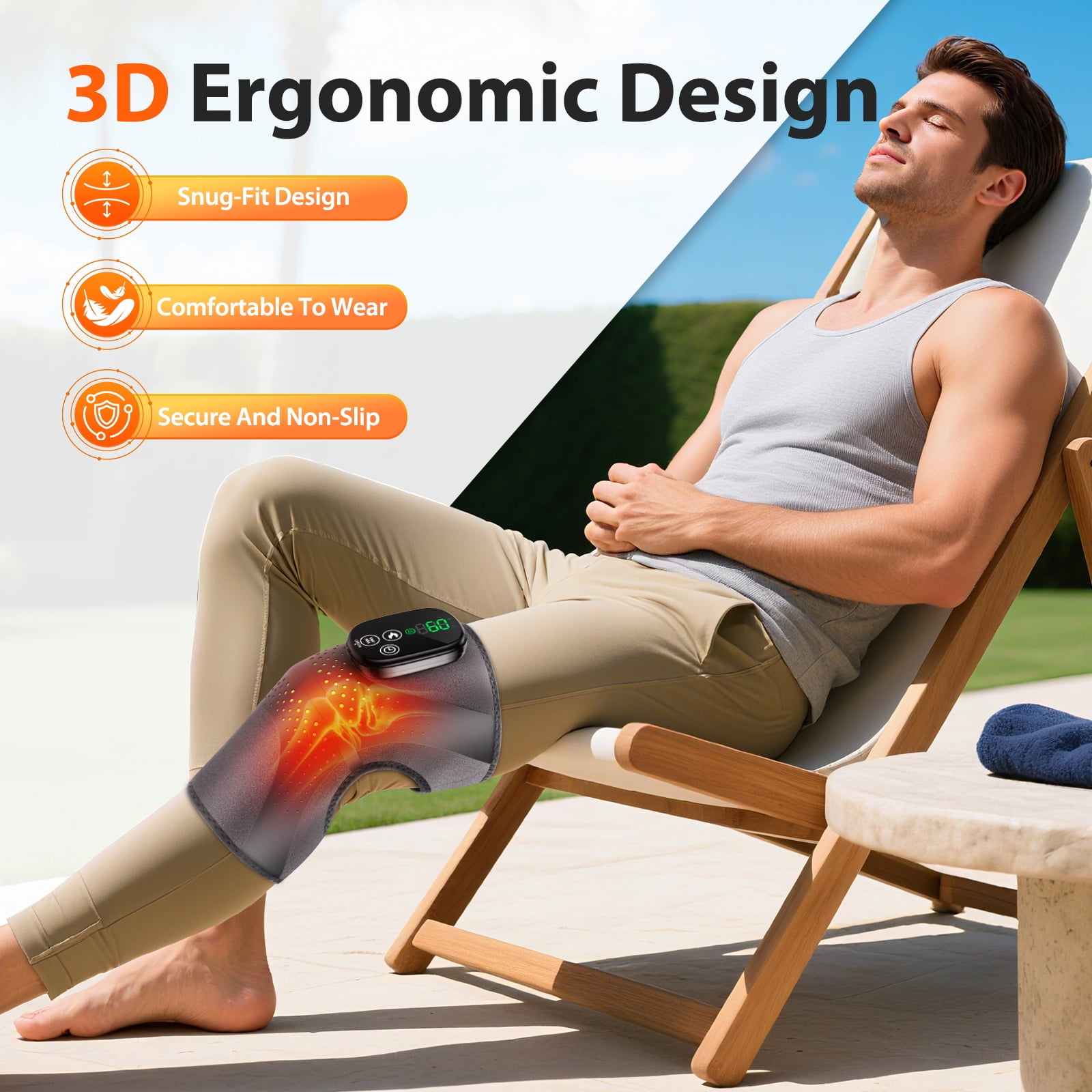 FlareMore Cordless Knee Massager with 3 Heat & 3 Vibration,Rechargeable Heated Knee Brace Wrap with 5000mah Battery,Adjustable Strap,Auto Shut Off,Portable 4-Motor Massager for Knee,Shoulder & Elbow