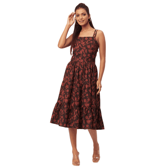 Moomaya Printed Sleeveless Tiered Dress, Strap Dress Summer Midi Rayon Dresses