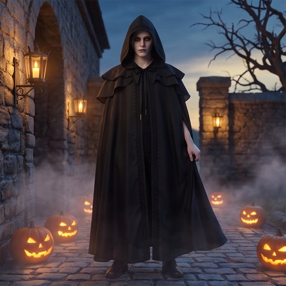 Medieval Hooded Cloak, Wizard Cosplay, Wizard Costume, Witch Costume Cloak, Historical Cape, Renaissance Hooded Cloak for Women Men, Adult Medieval Cape With Hood, Viking Cloak, Black L