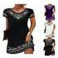 thumbnail image 4 of DYMADE Women Vintage Floral Print Short Sleeve T Shirt Dress Holiday Mini Dresses, 4 of 5