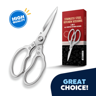 JEEXI Stainless Steel Kitchen Scissors, Multi-Purpose Forged Kitchen Shears, Heavy Duty Dishwasher Safe Food Scissors, Non Slip Sharp Cooking Scissors for Kitchen, Chicken, Poultry, Fish (Silver)