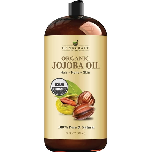Handcraft Blends USDA Organic Jojoba Oil - Cold-Pressed 28 Fl Oz - 100% Pure and Natural - Premium Grade Carrier Oil for Skin and Hair - Hair and Body - Massage - Hexane-Free