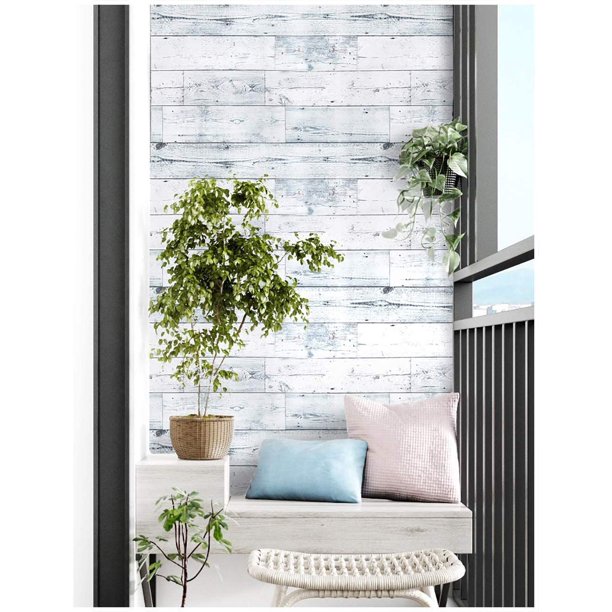 Wood Peel And Stick Wallpaper – Grey/White Shiplap Removable Self-Adhesive Contact Paper, 17.7" X 118", Waterproof