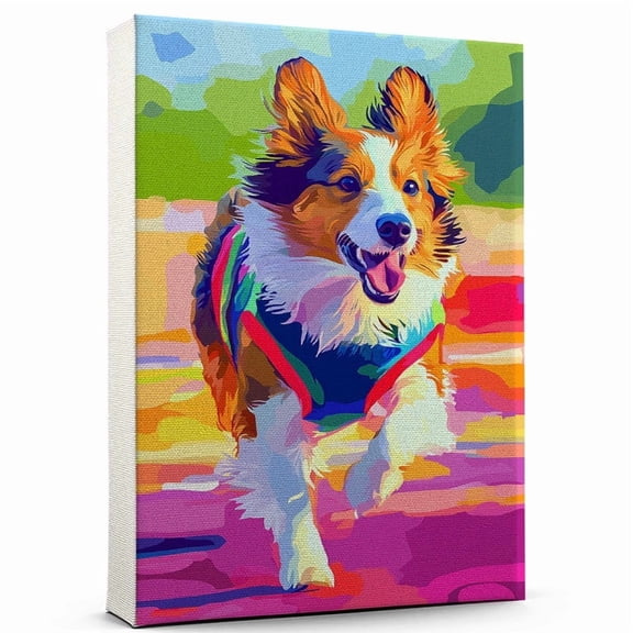 Shetland Sheepdog Dog Running Stretched Canvas Size 8x12 – Funny Shetland Sheepdog Dog Playing Running Canvas Wall Art for Sports Lovers, Pet Lovers, Home Decor