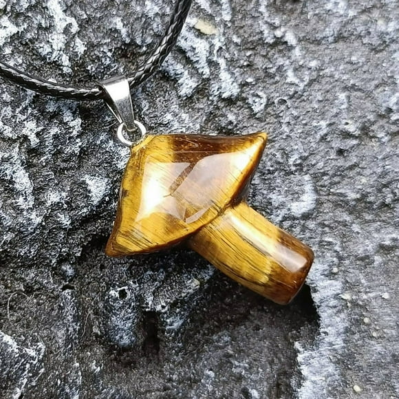 Natural Stone Crystal Amethyst Tiger Eye Small Mushroom Necklace - Aventurine Jade / Gift Ornament