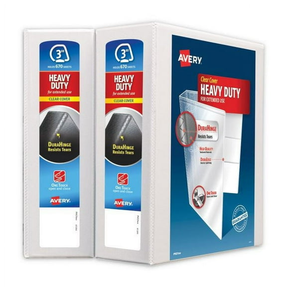 1 PK,Avery Heavy-Duty Non Stick View Binder with DuraHinge and Slant Rings, 3 Rings, 3" Capacity, 11 x 8.5, White, 2/Pack (79791)