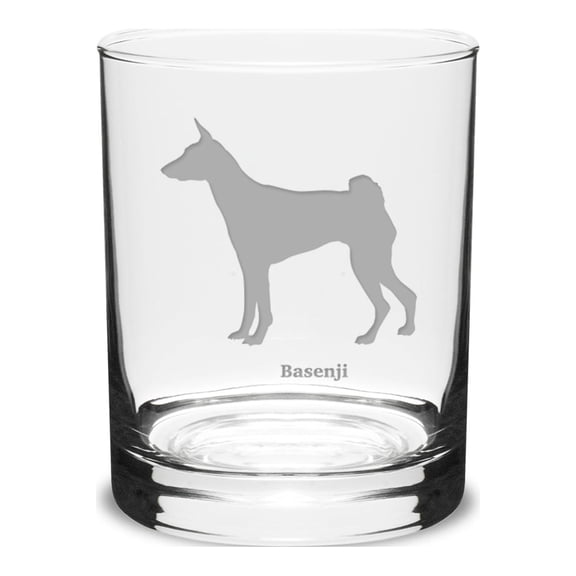 Basenji Deep Etched 14 oz Classic Double Old Fashion Glass