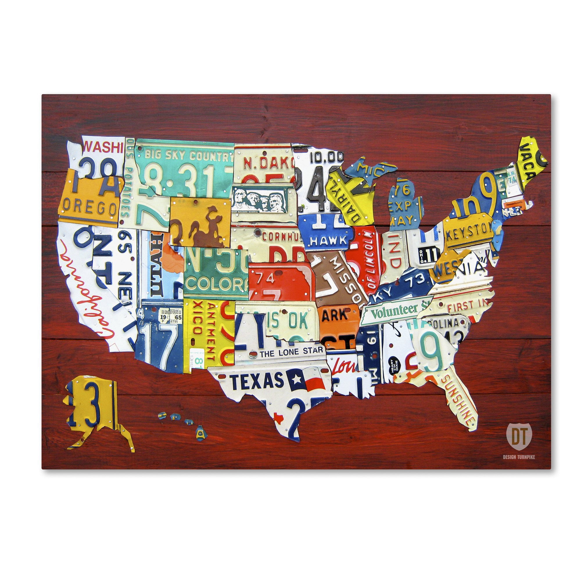 License Plate Map USA by Design Turnpike, 18x24-Inch Canvas Wall Art