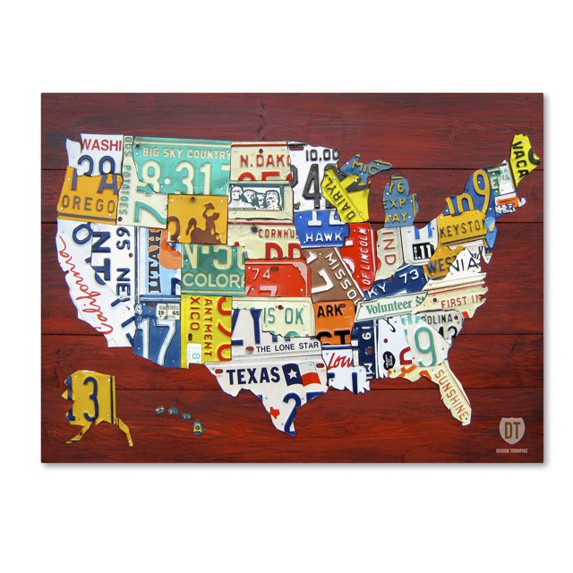 License Plate Map USA by Design Turnpike, 18x24-Inch Canvas Wall Art