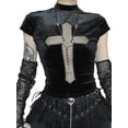 thumbnail image 2 of Biekopu Women Gothic Tops See-Through Cross Crop Pullovers Summer Short Sleeve T-Shirts Streetwear, 2 of 8