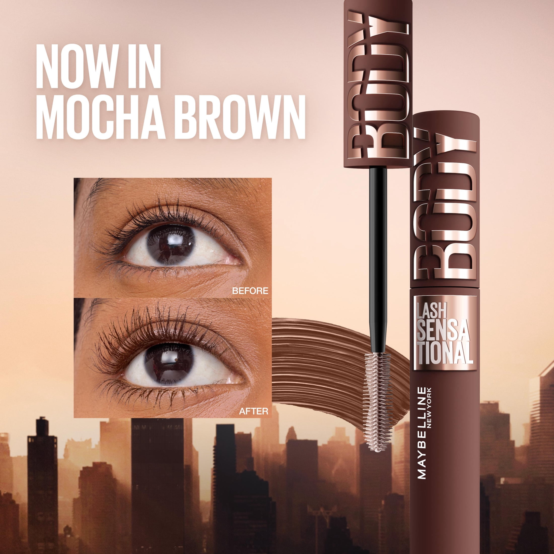 Maybelline Lash Sensational Body Washable Mascara Makeup, Mocha Brown, 0.3 fl oz