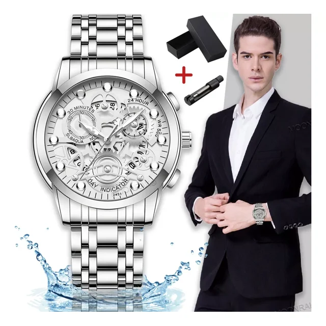 Relojes Para Hombre Cuarzo Inoxidable Con Fechador +caja