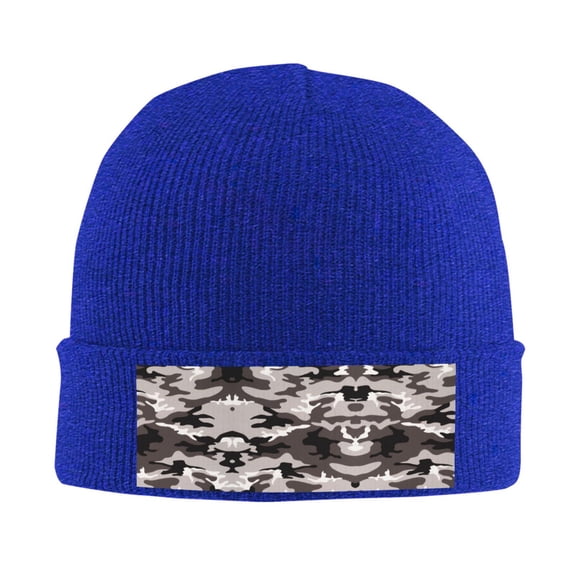 Camouflage Gray Beanie Hat Men Women Warm Printed Cap Knit Beanies Hats Outdoor Winter Blue