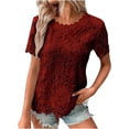 thumbnail image 2 of Summer Tops Dressy for Women 2026 Lace Crochet Embroidery Crewneck T Shirts Casual Short Sleeve Elegant Work Vacation Beach Solid Blouses, 2 of 3